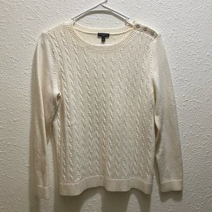 Talbots White Cream Offwhite Lightweight Sweater with Button Design on Sleeve